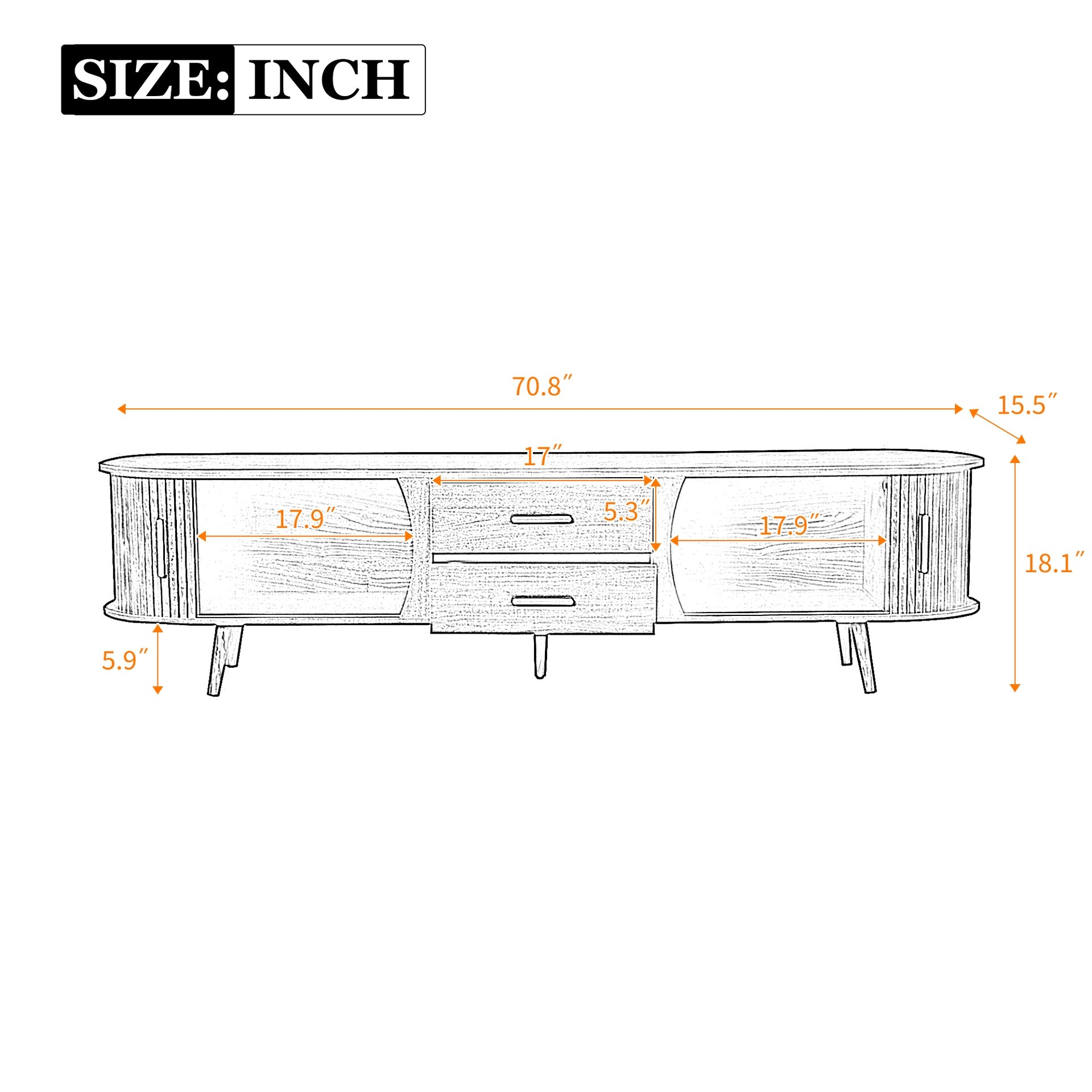 Mid-Century Modern TV Stand for 80" TV, Entertainment Center with Storage for Living Room, Bedroom, Media Console Table with 2 Drawers