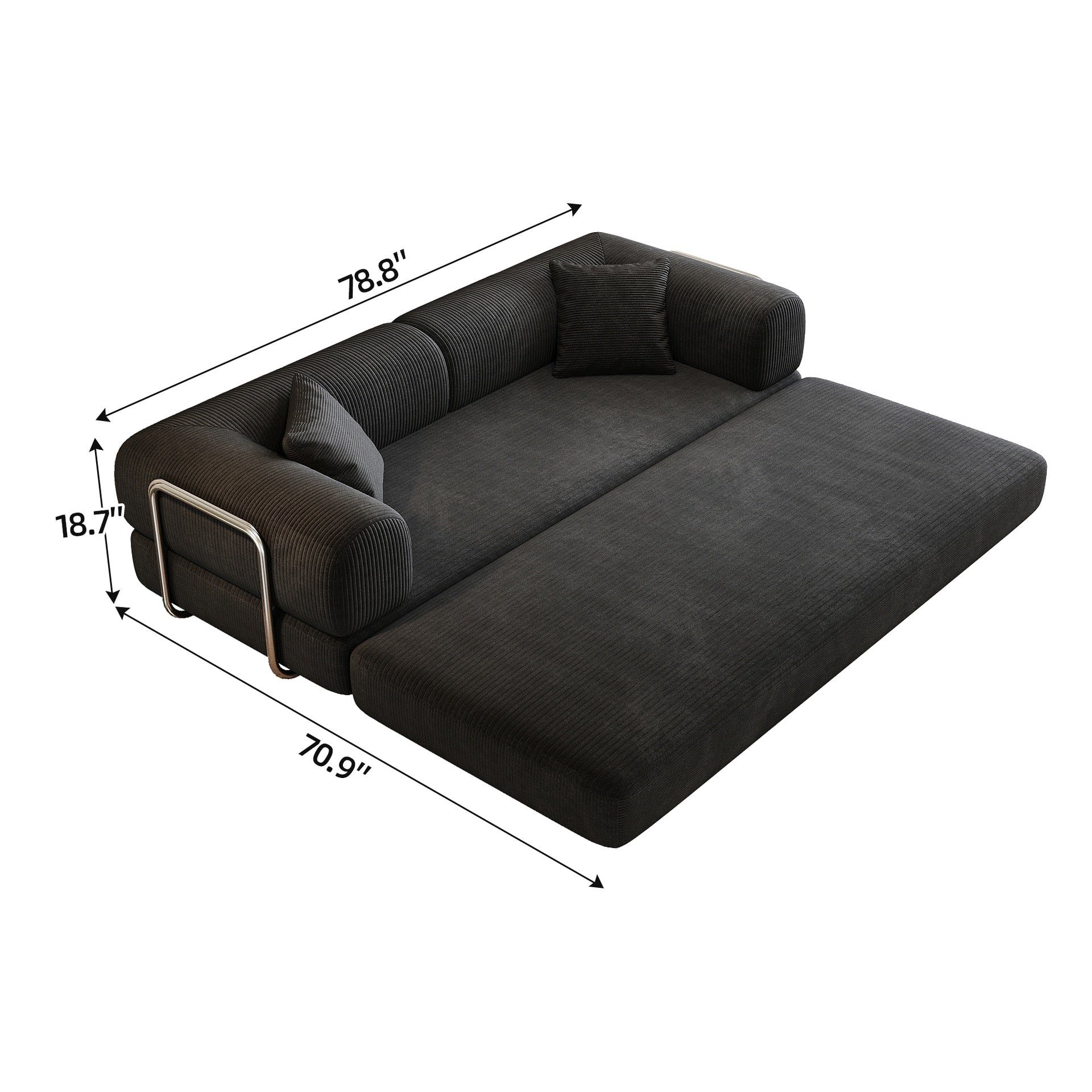 78.8" Compression Sofa,Convertible Floor Sofa Bed-with Pillow Back Support Armrest,Comfy Futon Couch Sleeper Bed,Loveseats Boneless Modular Sectional Sofa,Corduroy fabric,for Living Room,Bedroom,Black