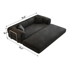 78.8" Compression Sofa,Convertible Floor Sofa Bed-with Pillow Back Support Armrest,Comfy Futon Couch Sleeper Bed,Loveseats Boneless Modular Sectional Sofa,Corduroy fabric,for Living Room,Bedroom,Black