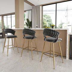 25.2" Modern Velvet Counter Stool with Gold Accents, Ergonomic Design & Plush Seat for Kitchen Island & Bar