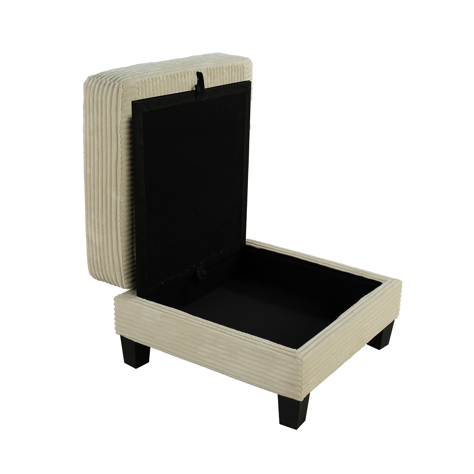 Contemporary Style Square Storage Ottoman Wooden Legs Beige Finish Primary Living Room