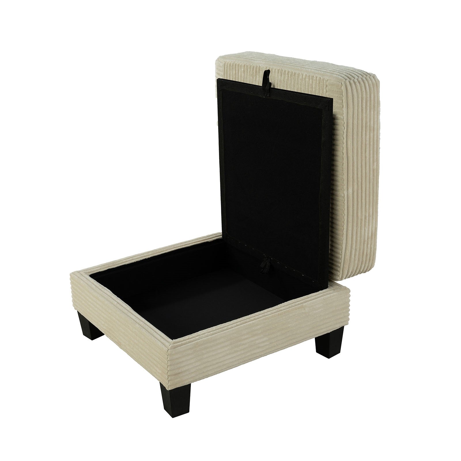 Contemporary Style Square Storage Ottoman Wooden Legs Beige Finish Primary Living Room