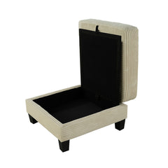 Contemporary Style Square Storage Ottoman Wooden Legs Beige Finish Primary Living Room