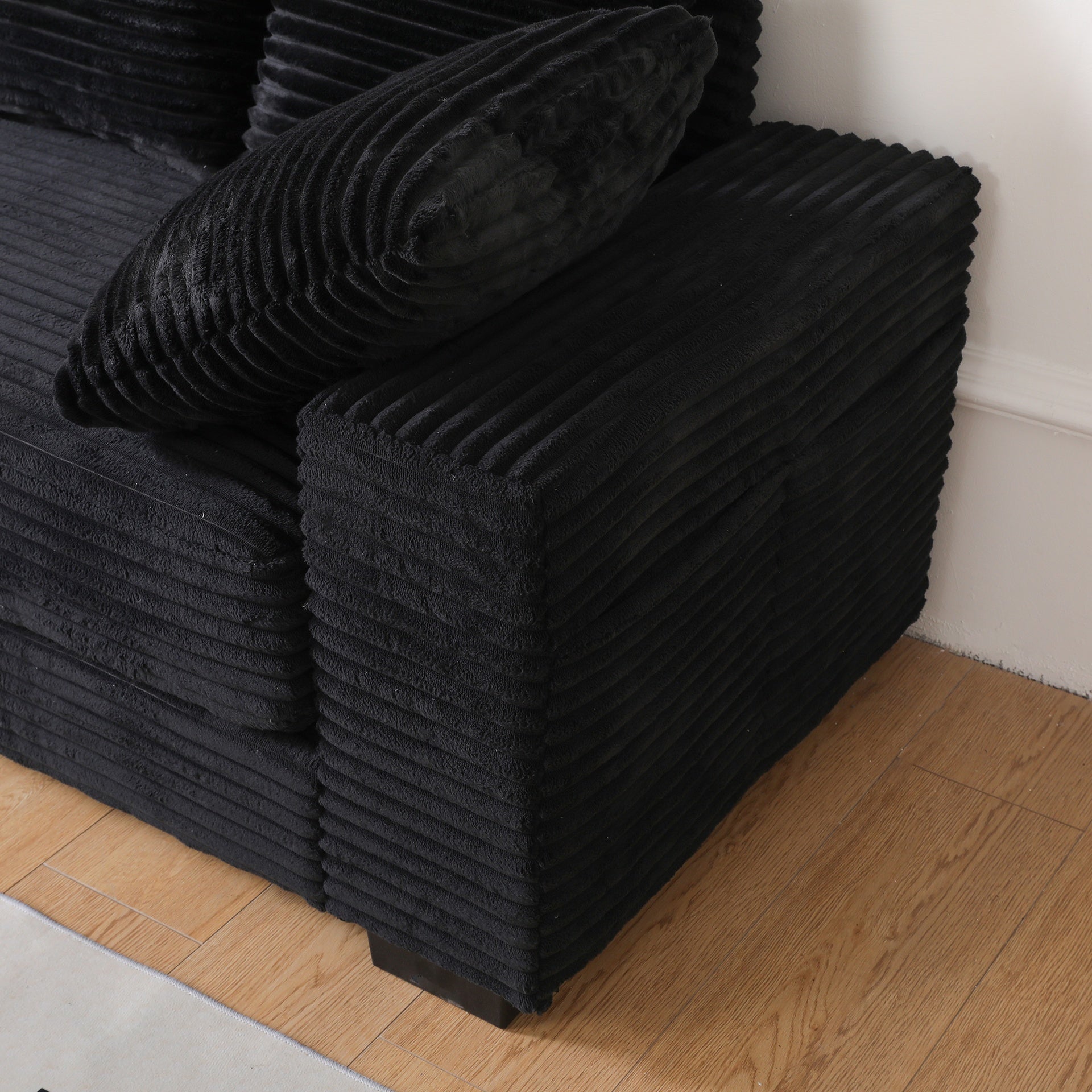 108.6" Sectional Sofa, Thickened Corduroy Sectional Couches For Living Room,comfortable L-shaped Chaise Sectional Sofa With Storage Ottoman,Eight Throw Pillows,Black