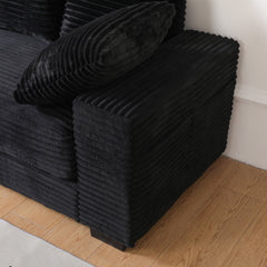 108.6" Sectional Sofa, Thickened Corduroy Sectional Couches For Living Room,comfortable L-shaped Chaise Sectional Sofa With Storage Ottoman,Eight Throw Pillows,Black