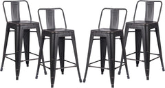 24" Sanded Matte Black Industrial Contemporary Rustic Metal Barstools with Bucket Back, Set of 4