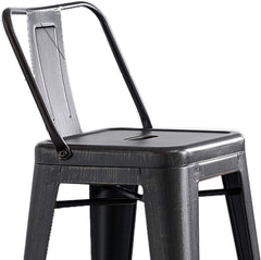 24" Sanded Matte Black Industrial Contemporary Rustic Metal Barstools with Bucket Back, Set of 4