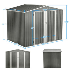8 x 6 FT Outdoor Waterproof Garden Tool Storage Sheds with Metal Foundation with Floor Frame, Tool Shed with Lockable Hinged Doors & Air Vents, Storage House Waterproof for Backyard, Lawn, Gray