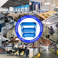 Tool Cart on Wheels, 3 Tier Rolling Mechanic Tool Cart, Heavy Duty Steel Utility Cart w/Lockable Wheels, 450 LBS Capacity Industrial Service Cart for Garage, Warehouse, Workshop (blue)