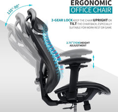 Mesh Office Chair,Ergonomic Office Chairs with Wheels,Adjustable Lumbar Support,Armrest,Headrest-Tilt High Back Desk Chair with Mute Wheel for Office, Home, Gaming