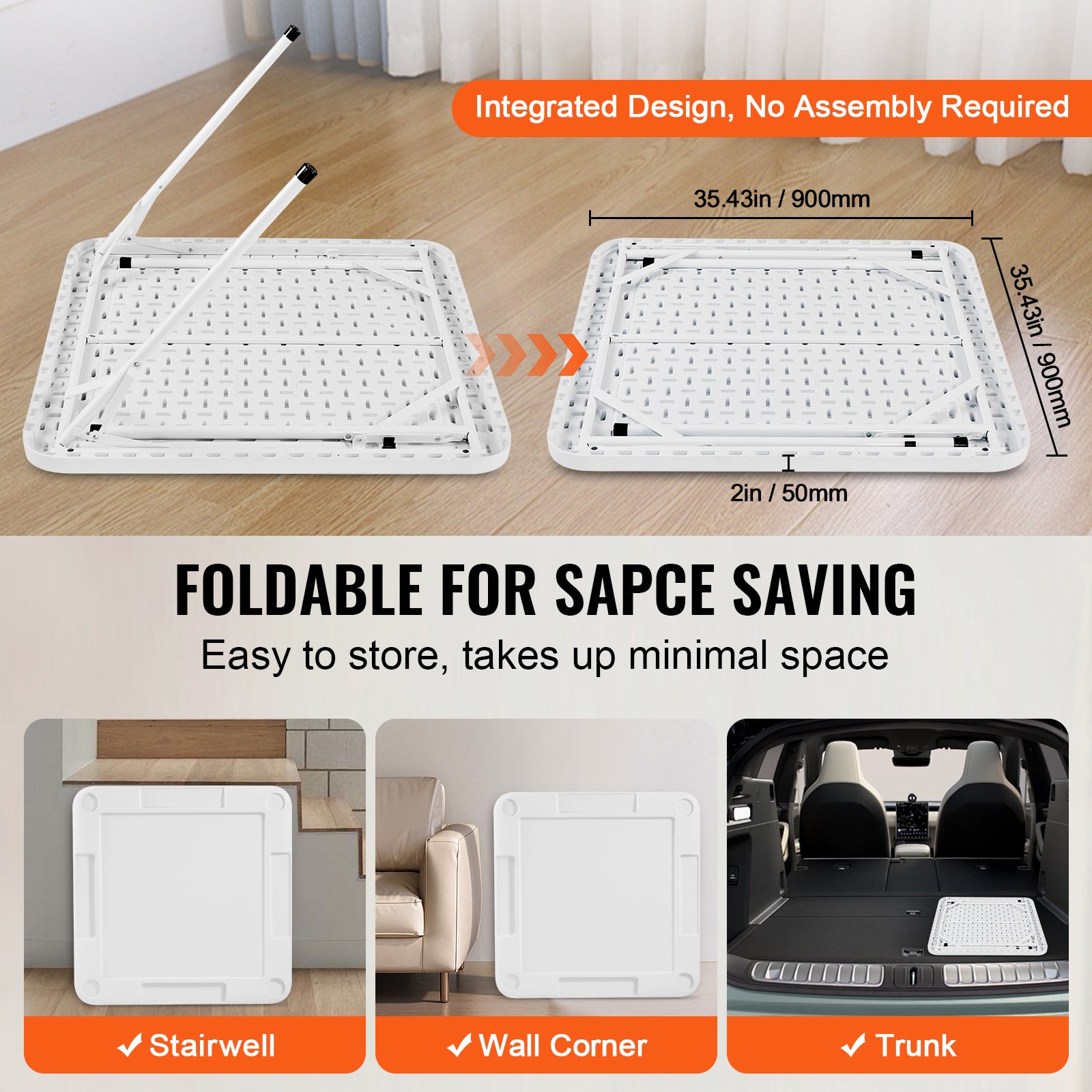 Mahjong Table 4 Player Folding Card Table & 4 Cup Holders Chip Trays White