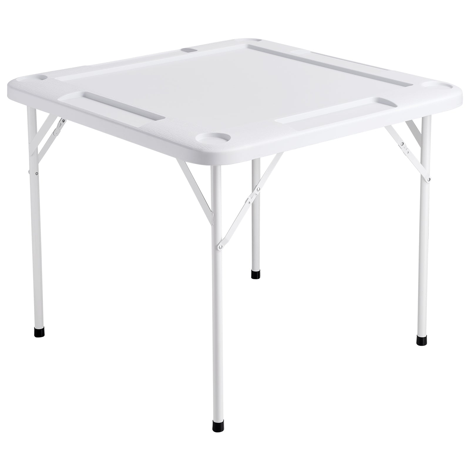 Mahjong Table 4 Player Folding Card Table & 4 Cup Holders Chip Trays White