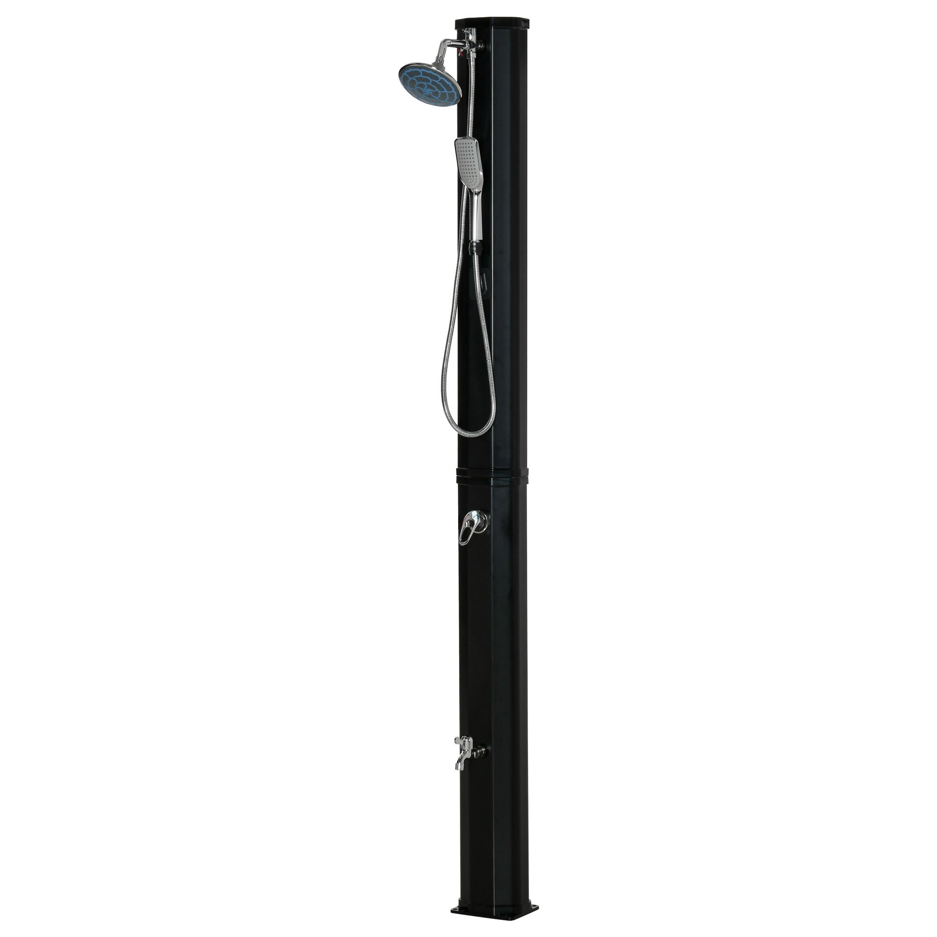 Outsunny 7' Outdoor Solar Heated Shower with 360 Rotating Rainfall & Handheld Shower Head, Foot Shower Faucet, Temperature and Pressure Adjustable, Holds 9.2 Gallons for Backyard Pool