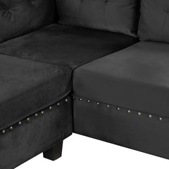 105" Modern Sectional Sofa with Storage Ottoman, L-Shape Couch with 2 Pillows and Cup Holders,Sectional Sofa with Reversible Chaise for Living Room, Black