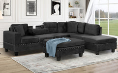 105" Modern Sectional Sofa with Storage Ottoman, L-Shape Couch with 2 Pillows and Cup Holders,Sectional Sofa with Reversible Chaise for Living Room, Black