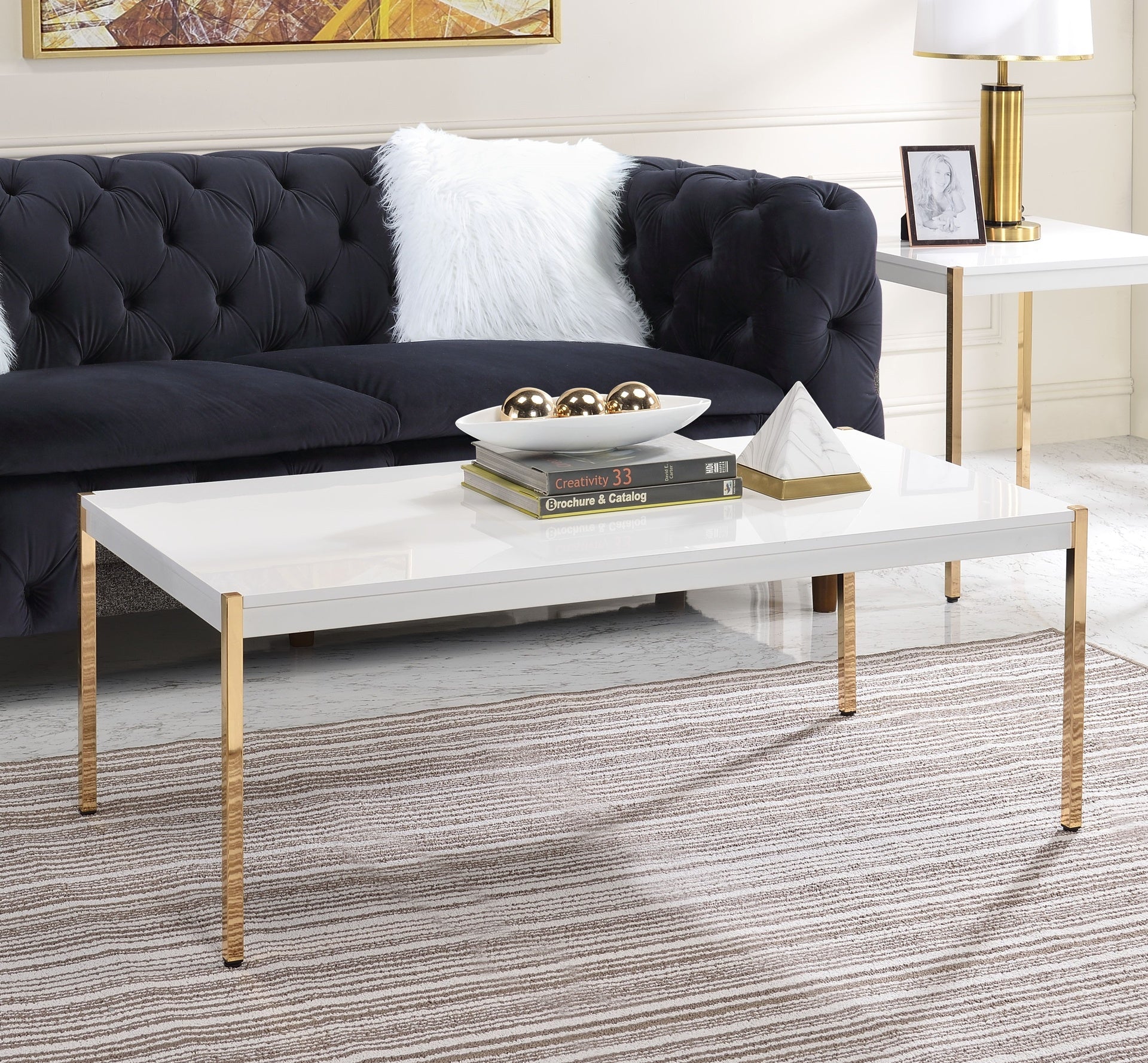 Modern Contemporary Living Room Coffee Table 1pc White and Gold Finish Glam Home Furniture Occasional Table