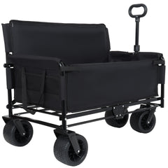 3-in-1 Convertible Folding Wagon Cart with Bench Seat & Storage - 500lbs Heavy-Duty Utility Wagon, 180L Capacity All-Terrain Wheels for Camping, Beach, Sports, Garden, black