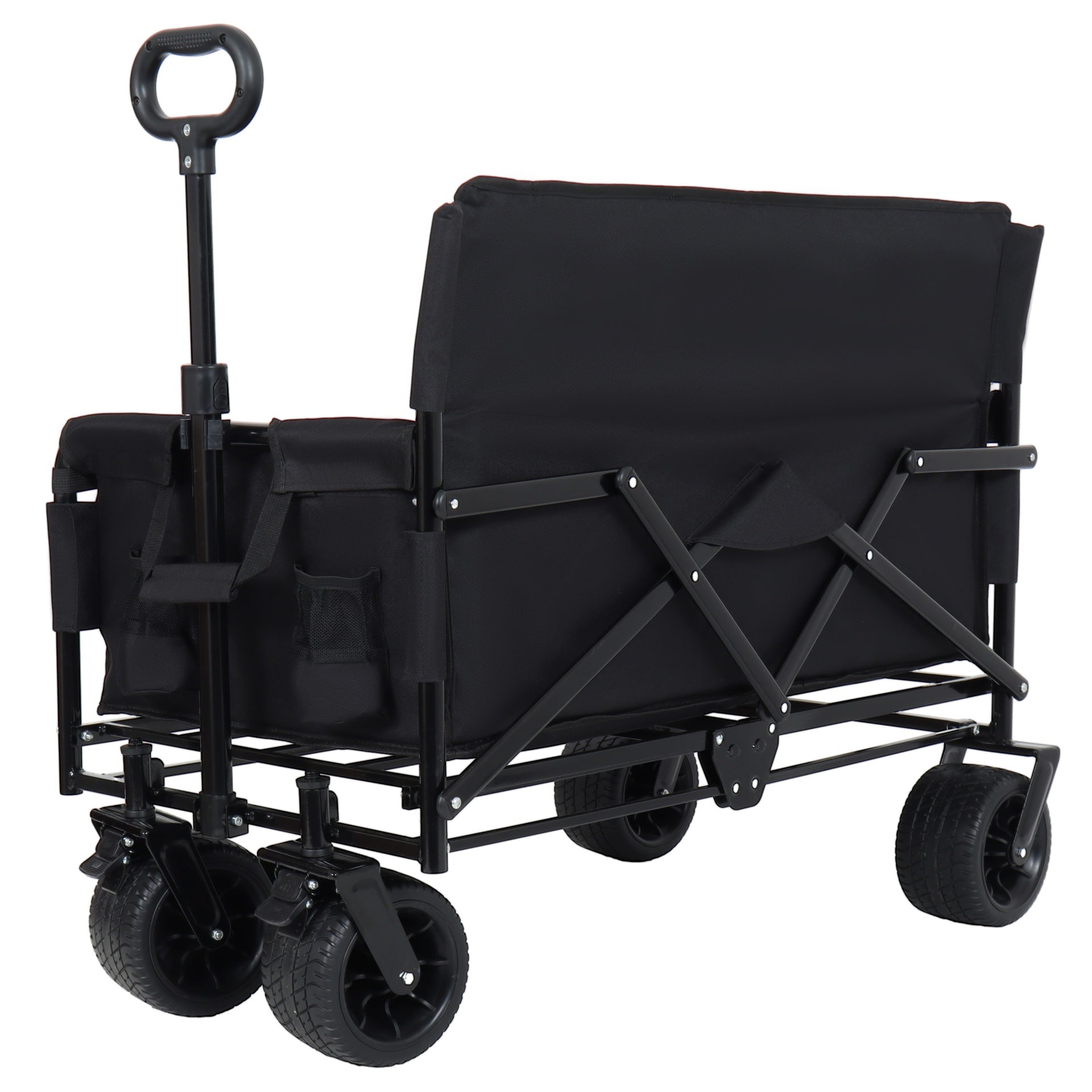3-in-1 Convertible Folding Wagon Cart with Bench Seat & Storage - 500lbs Heavy-Duty Utility Wagon, 180L Capacity All-Terrain Wheels for Camping, Beach, Sports, Garden, black