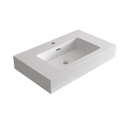 BB02-30-101, Integrated solid surface basin WITHOUT drain and faucet, glossy white color