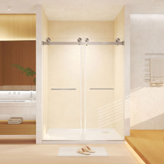Frameless Double Sliding Shower Door 56-60 "W x 74" H, 5/16 "(8mm) Tempered Glass, Explosion Proof Film, Stainless Steel Handle, Square Tube Track,Brushed Nickel