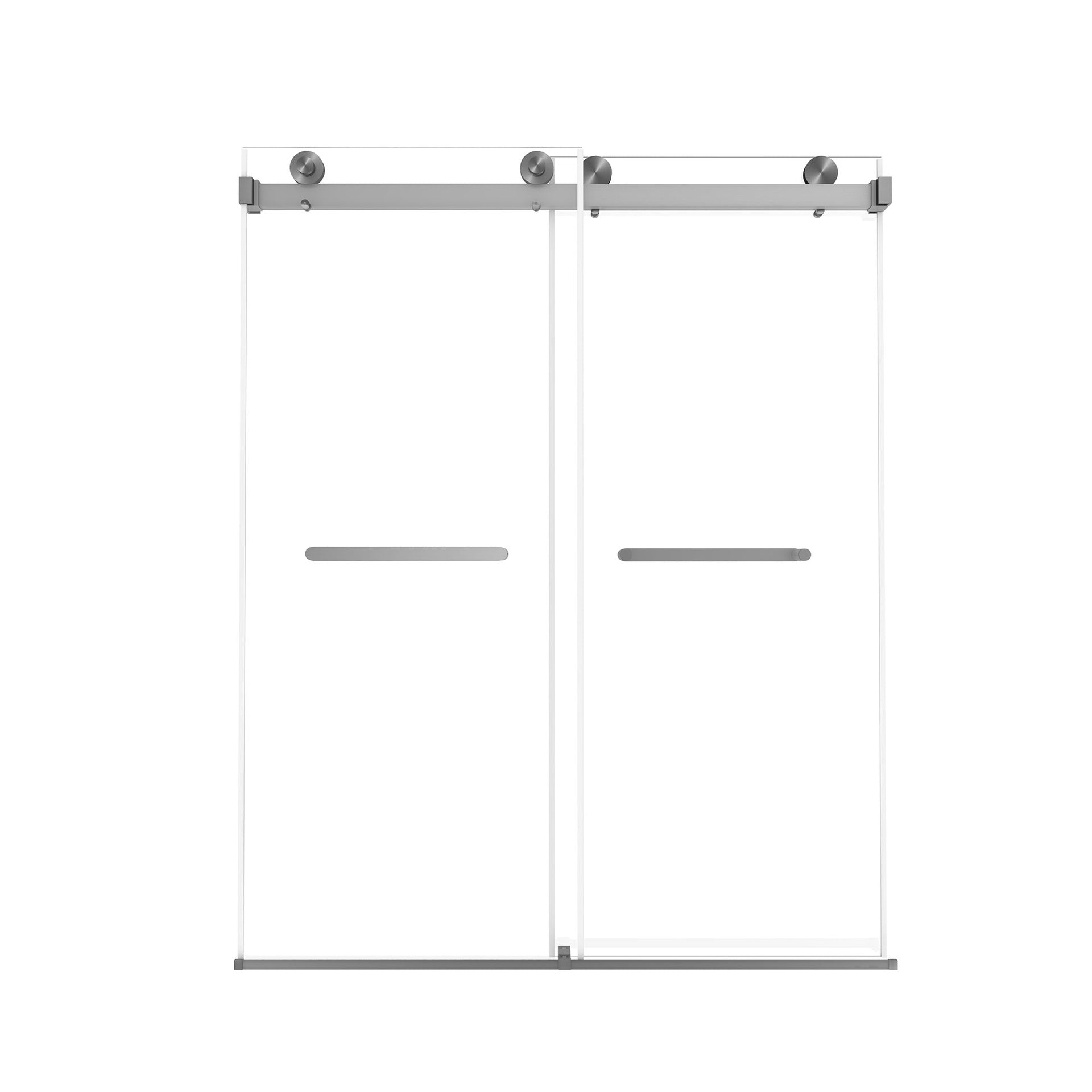 Frameless Double Sliding Shower Door 56-60 "W x 74" H, 5/16 "(8mm) Tempered Glass, Explosion Proof Film, Stainless Steel Handle, Square Tube Track,Brushed Nickel