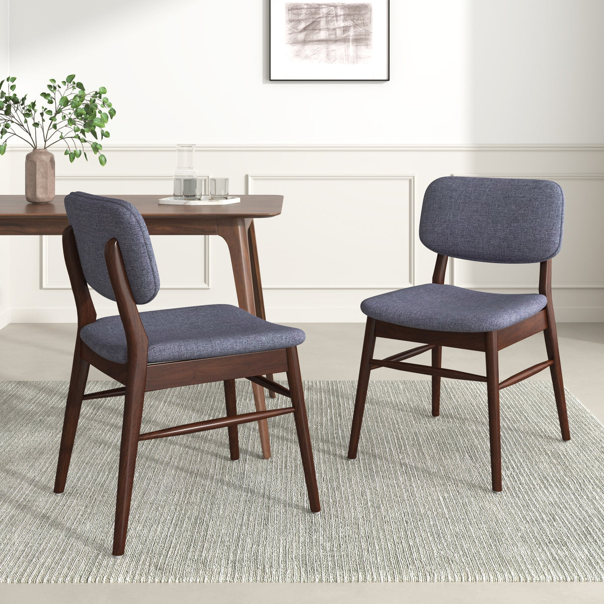 Set of 2 Mid - Century Upholstered Dining Chair with Rubberwood Frame, Walnut+Charcoal (same sku: 59302.00CCL)