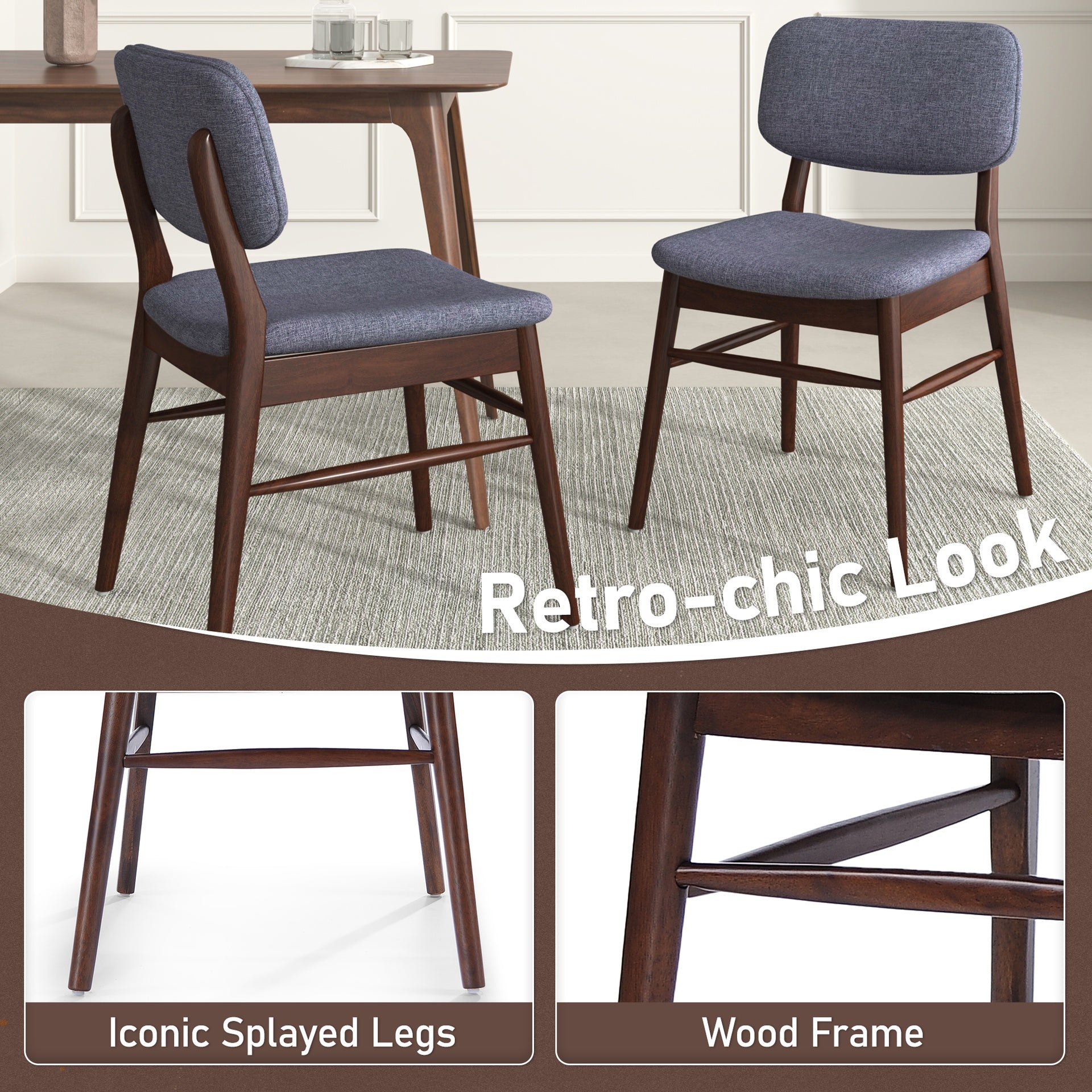 Set of 2 Mid - Century Upholstered Dining Chair with Rubberwood Frame, Walnut+Charcoal (same sku: 59302.00CCL)