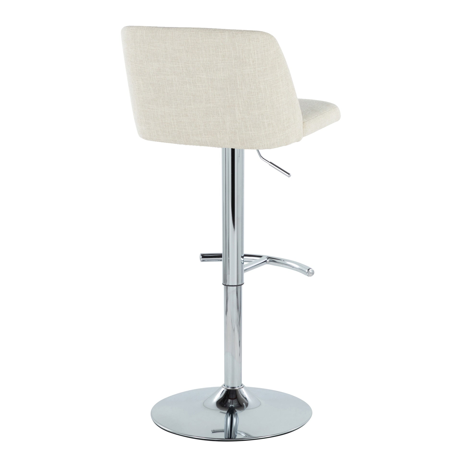 Toriano Contemporary Adjustable Barstool with Swivel in Cream Fabric and Chrome Metal with Rounded T Footrest by LumiSource - Set of 2