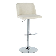 Toriano Contemporary Adjustable Barstool with Swivel in Cream Fabric and Chrome Metal with Rounded T Footrest by LumiSource - Set of 2