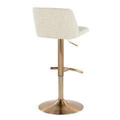 Toriano Contemporary Adjustable Barstool with Swivel in Cream Fabric and Gold Metal with Rounded T Footrest by LumiSource - Set of 2