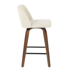 Toriano Mid-Century Modern Counter Stool in Walnut and Cream Fabric by LumiSource - Set of 2