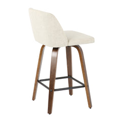 Toriano Mid-Century Modern Counter Stool in Walnut and Cream Fabric by LumiSource - Set of 2