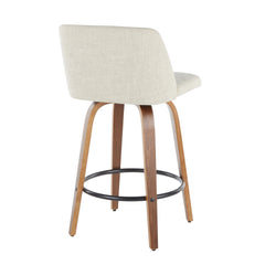 Toriano Mid-Century Modern Counter Stool in Walnut and Cream Fabric by LumiSource - Set of 2