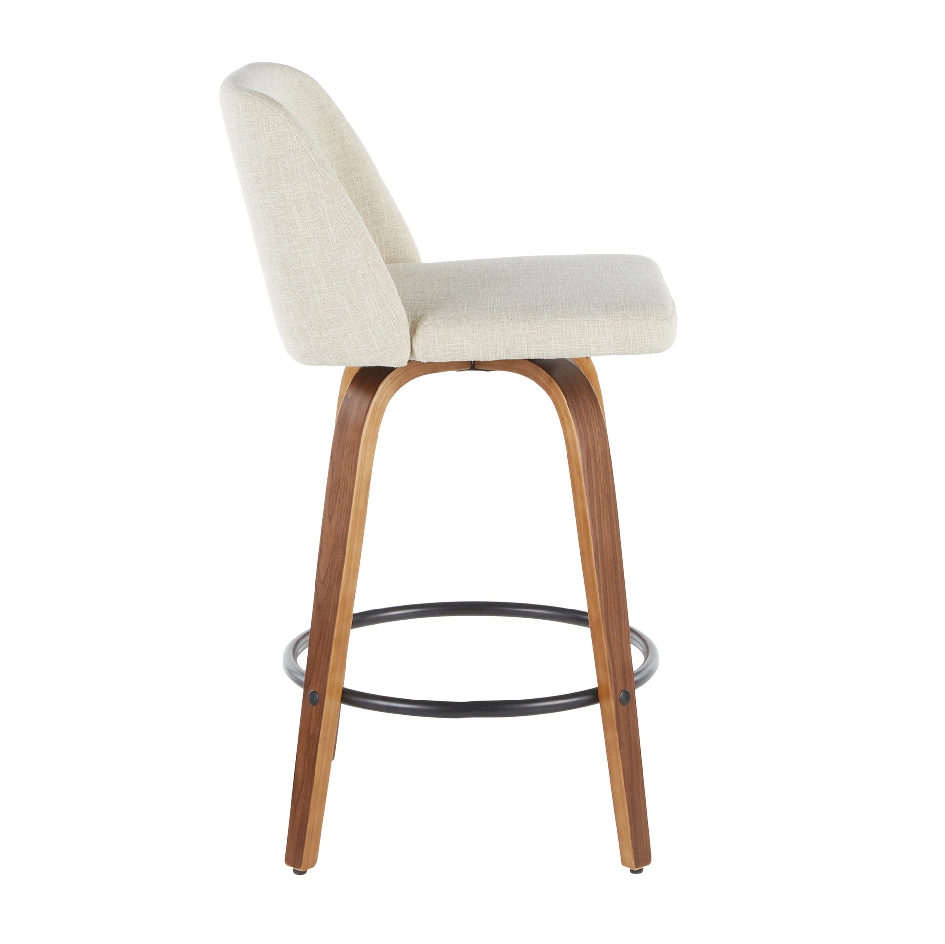 Toriano Mid-Century Modern Counter Stool in Walnut and Cream Fabric by LumiSource - Set of 2