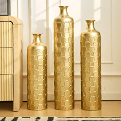 Floor Metal Vases Decorated White Metal vases Set of 3 gorgeous home decoration large glazed metal vases 25.2in/29.33in/34.25in height