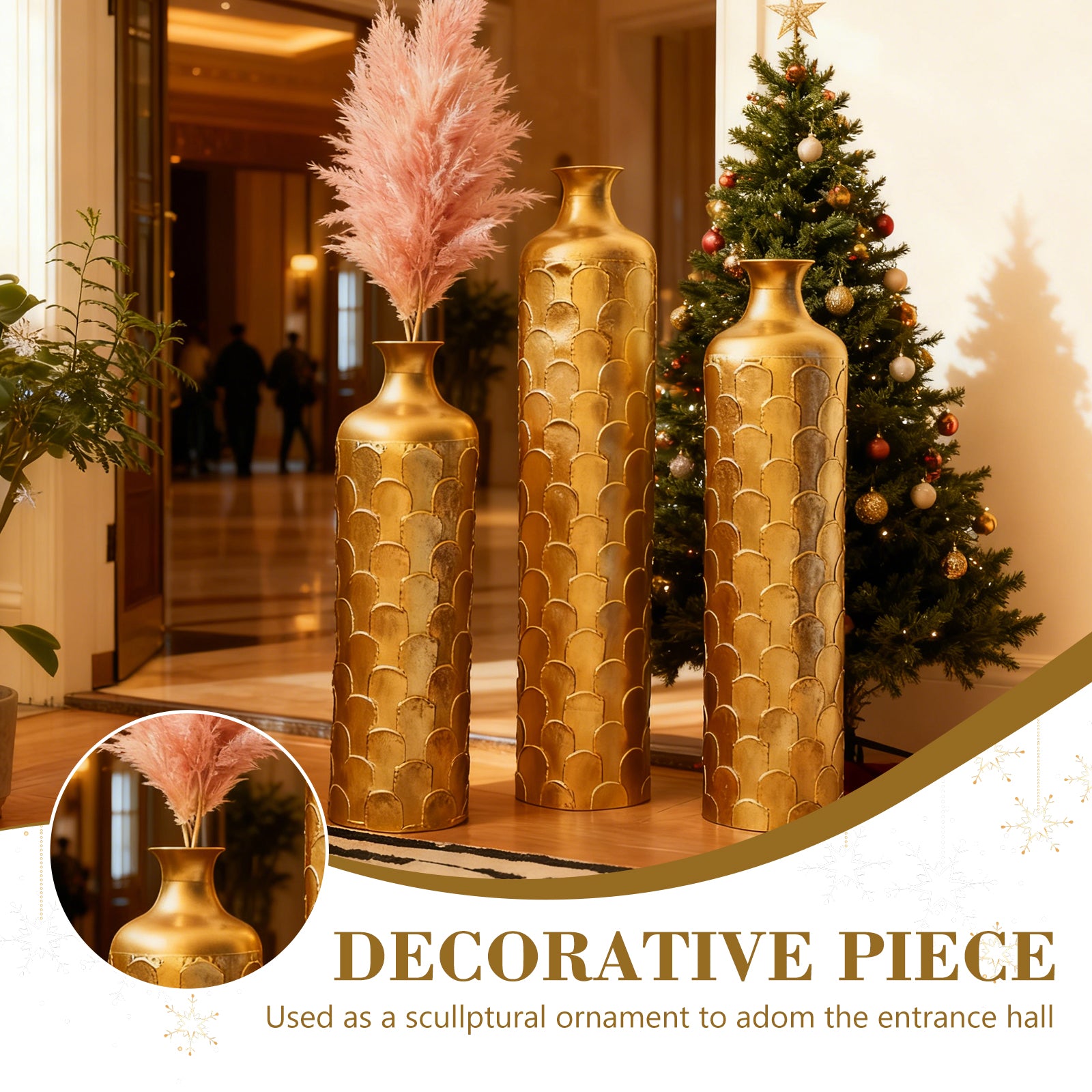 Floor Metal Vases Decorated White Metal vases Set of 3 gorgeous home decoration large glazed metal vases 25.2in/29.33in/34.25in height