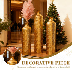 Floor Metal Vases Decorated White Metal vases Set of 3 gorgeous home decoration large glazed metal vases 25.2in/29.33in/34.25in height