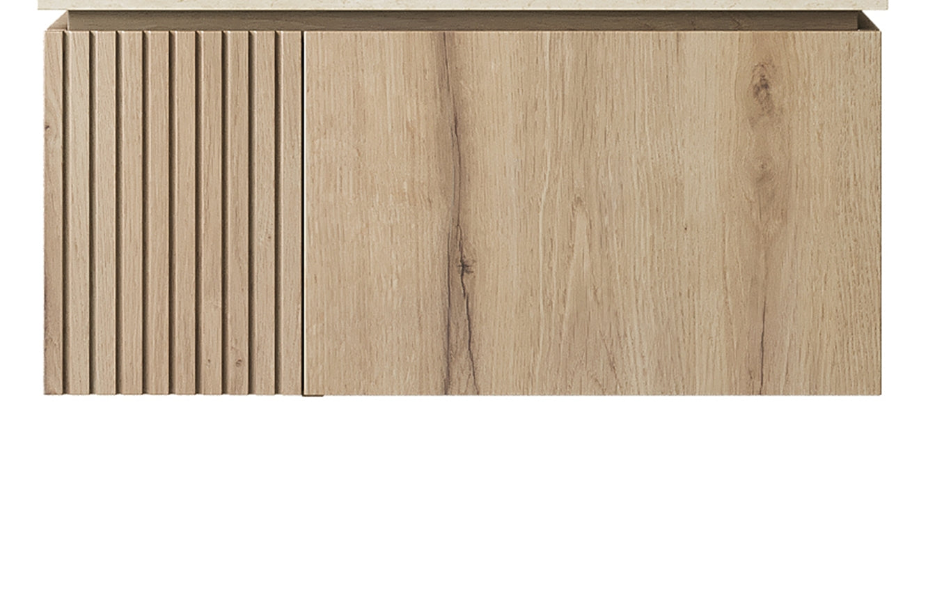 30" MURI White Oak Woodgrain Plywood Cabinet with Double Doors and One Drawer, NO Basin and Top, NO Faucet and Sink Cover