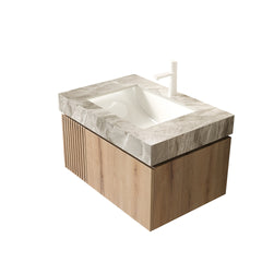 30" MURI White Oak Woodgrain Plywood Cabinet with Double Doors and One Drawer, NO Basin and Top, NO Faucet and Sink Cover