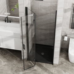 Goodyo 34"x 72" Bifold Frameless Glass Shower Door 1/4 inch Tempered Clear Glass Pivot Swing Shower Panel in Black Finish, Foldable