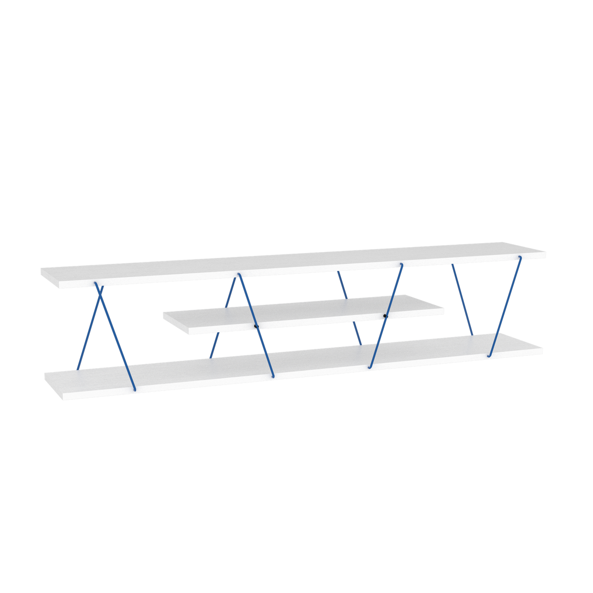FurnisHome Store Tars Mid Century Modern Tv Stand 4 Shelves Open Storage Metal Cords Entertainment Centre 56 inch Low Tv Unit, White Blue