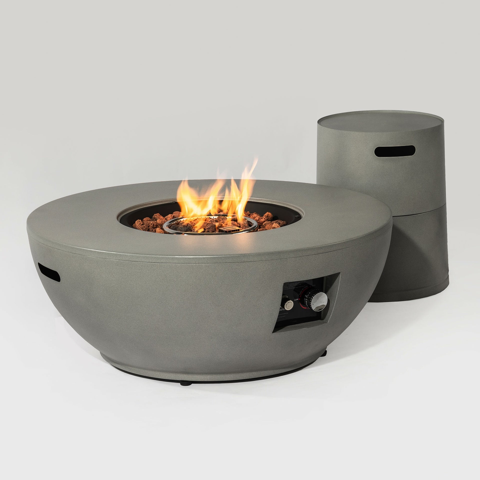 36" Propane Gas Fire Pit Table 2-Pieces, 50000 BTU Round Steel Fire Pit  with Tank Holder for Outside Patio Deck Garden Backyard- Grey