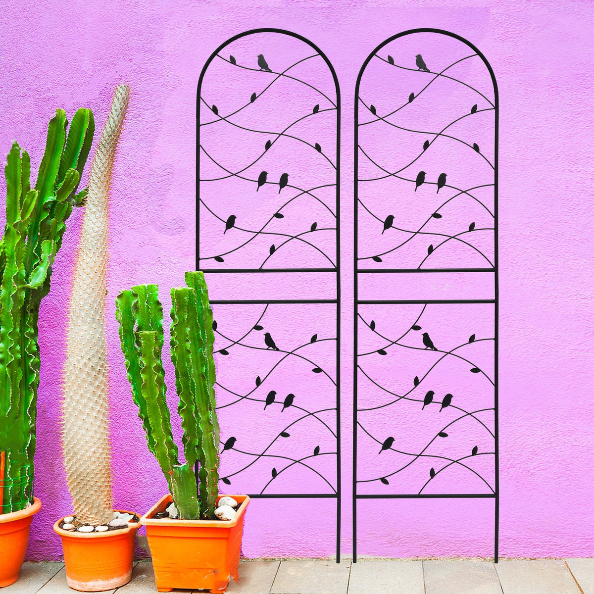 2 Pack Metal Garden Trellis 71" x 19.7" Rustproof Trellis for Climbing Plants Outdoor Flower Support Bird Deco Black