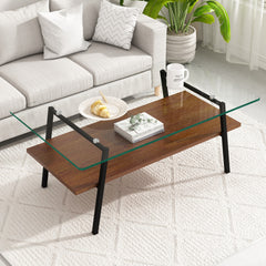 Coffee Table and End tables Set of 3, Tempered Glass Table with MDF layer, Modern Tables for Living Room , Transparent Glass