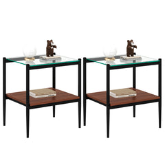 Set of 2 Rectangle End Table, Tempered Glass Tabletop with MDF layer, Modern Table for Living Room , Transparent Glass