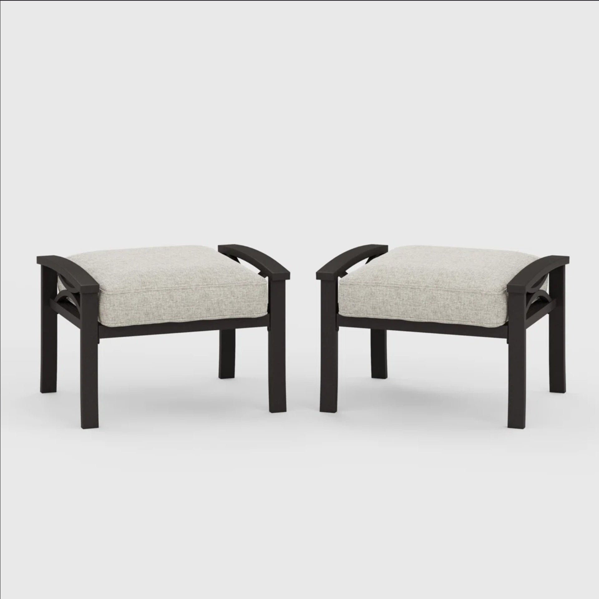 Set of 2 All-Weather 26 Inches Width Metal Ottomans, Khaki Frame with Beige Cushions