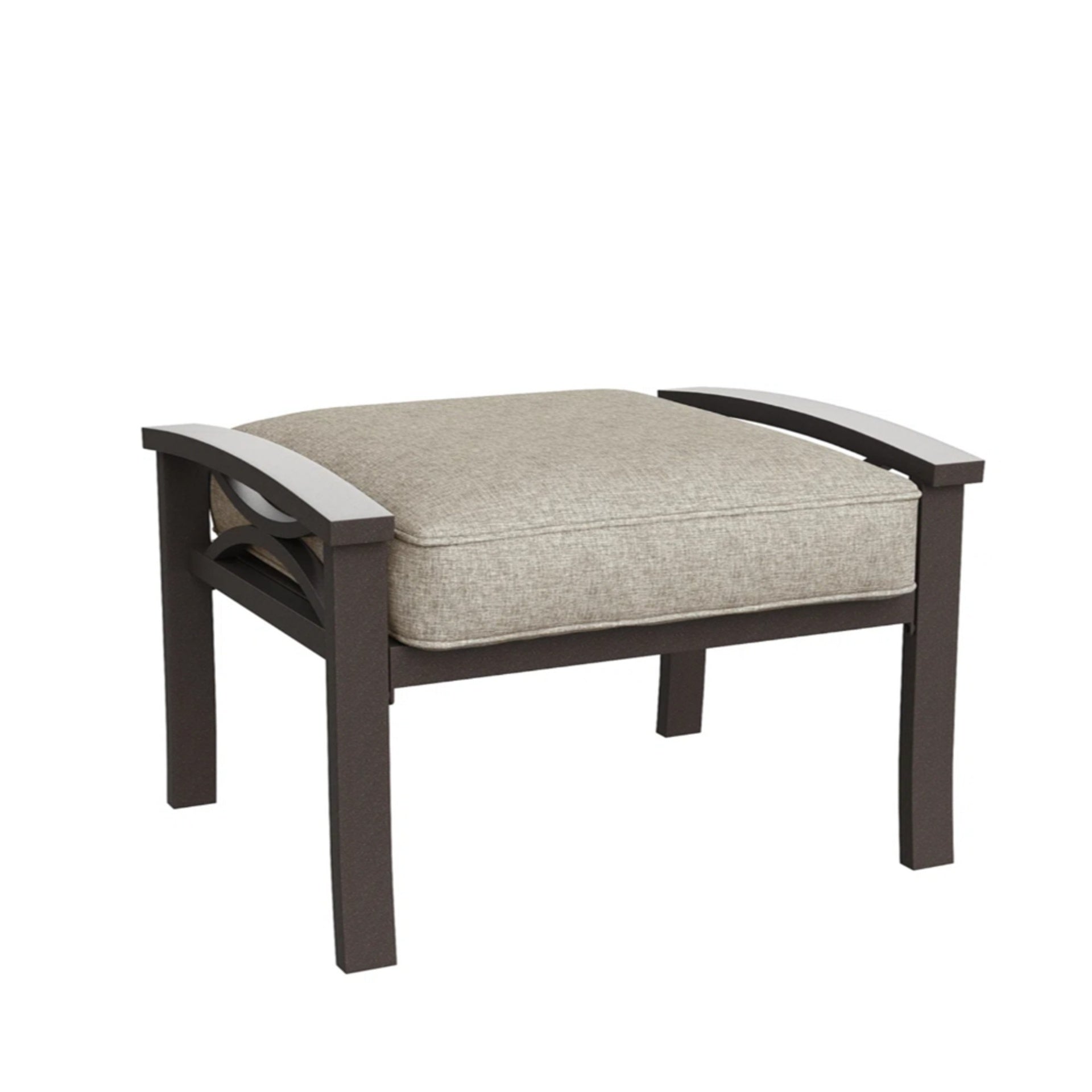 Set of 2 All-Weather 26 Inches Width Metal Ottomans, Khaki Frame with Beige Cushions