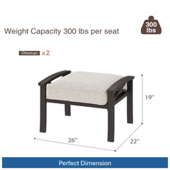 Set of 2 All-Weather 26 Inches Width Metal Ottomans, Khaki Frame with Beige Cushions