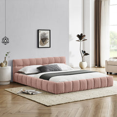 Queen Size Upholstered Bed Frame with Thick Fabric, Chenille Fabric Grounded Queen Size Platform Bed with Headboard and Solid Frame. No Box Spring Needed, PINK(68''*86.5''*23.5'')