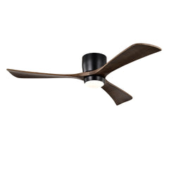 52" Flush Mount Solid Wood Blades Ceiling Fan with Lights Remote Control,Quiet DC Motor, 6 Speed ,Reversible Ceiling Fan for Patio Living Room, Bedroom, Office,Indoor.(Matte Black)